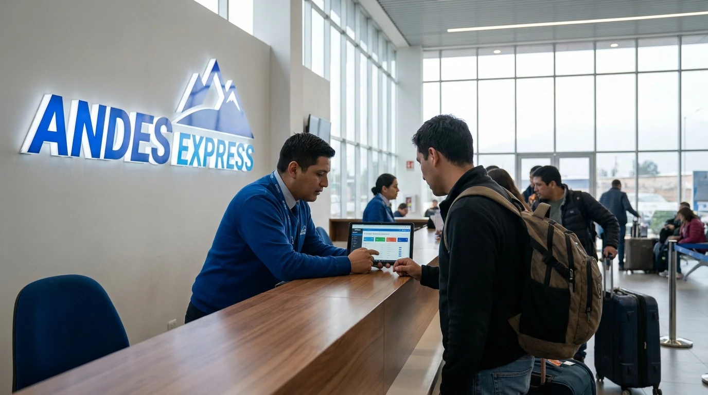 Counter digitalizado de empresa de transporte interprovincial con sistema de venta de pasajes electrónico