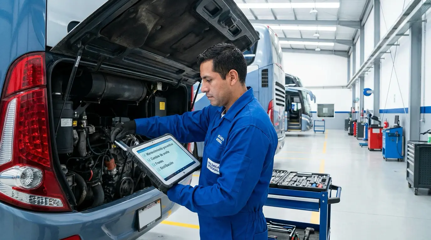 Cómo reducir costos operativos en tu empresa de transporte 2 Mantenimiento preventivo en flota de buses interprovinciales
