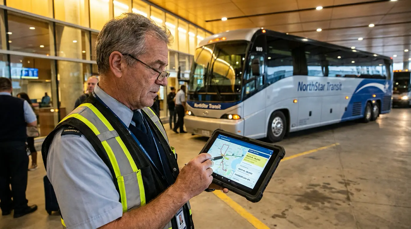 What Is a Transport Management System (TMS)? 2 Bus operator managing routes and ticketing through a passenger transport management system