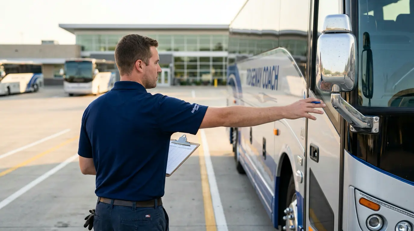 CDL Requirements for Bus Drivers and the Operators Who Hire Them 1 Bus driver with a Class B CDL and passenger endorsement performing a pre-trip inspection