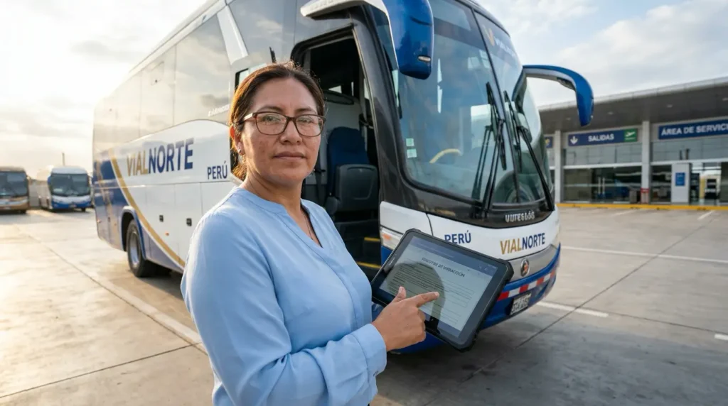 Administradora revisando el historial de infracciones de tránsito de un conductor de su flota