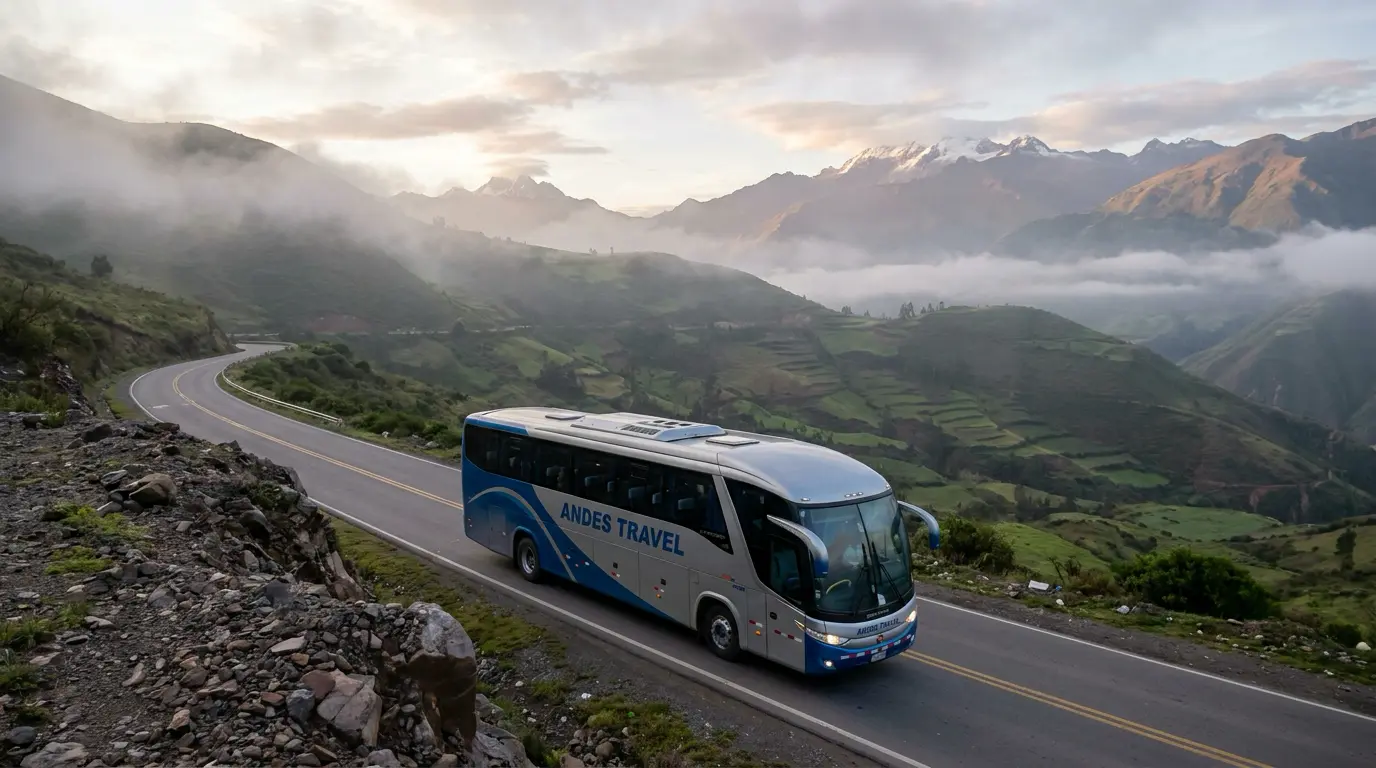 Bus interprovincial en ruta de sierra donde la cobertura celular es intermitente