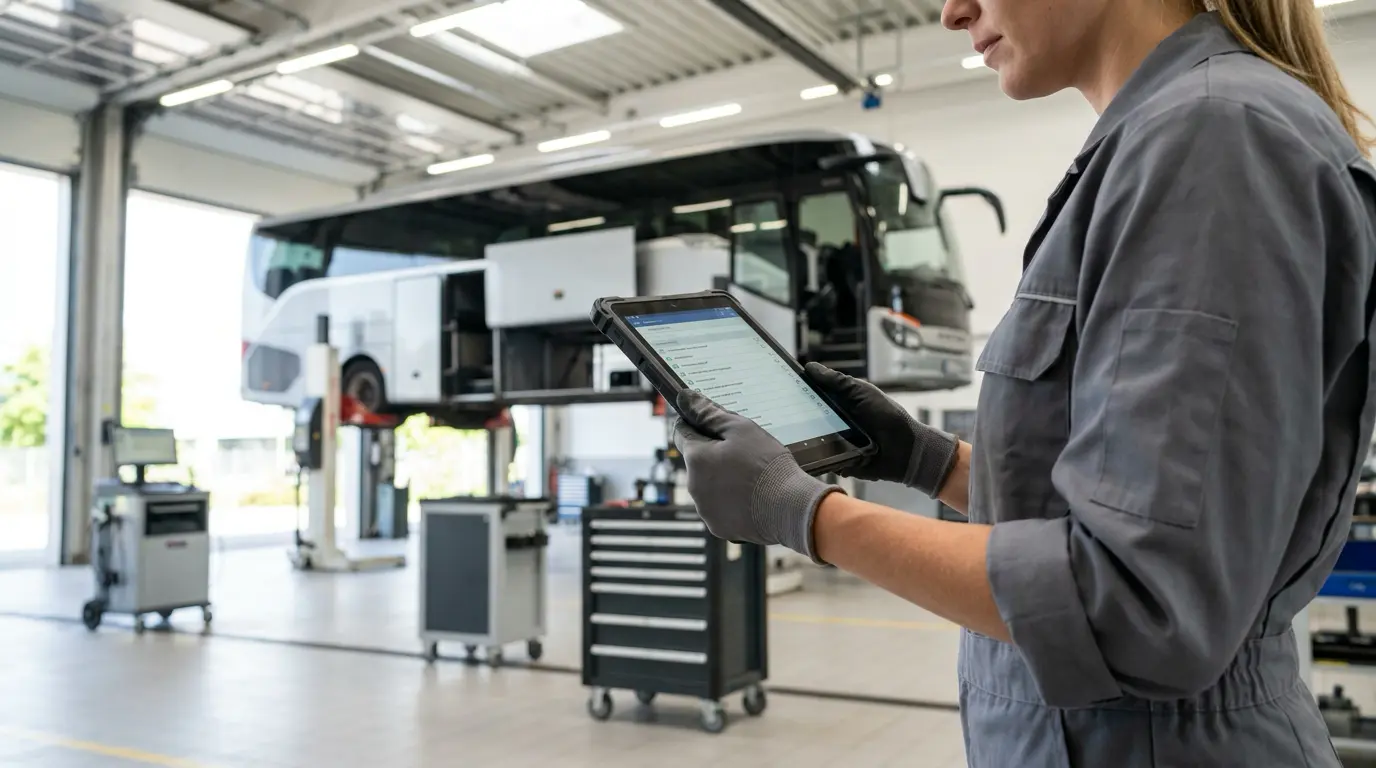 Software de mantenimiento vehicular para flotas de buses 1 Mecánica registrando una orden de trabajo en el software de mantenimiento del taller
