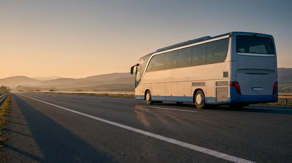 Coach running an empty repositioning leg on an open highway