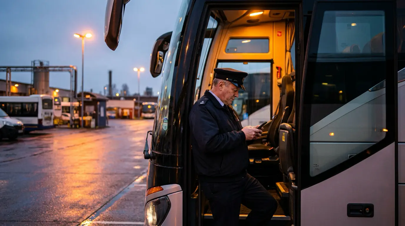 Driver confirming his assignment change before leaving the depot