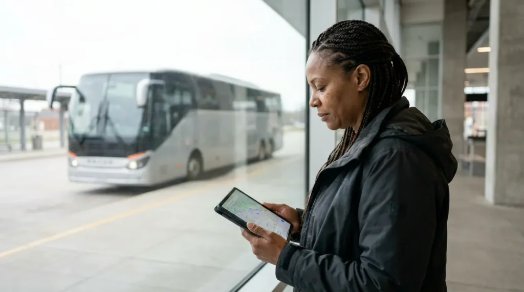 Operations manager reviewing geofence zones for the fleet on a tablet