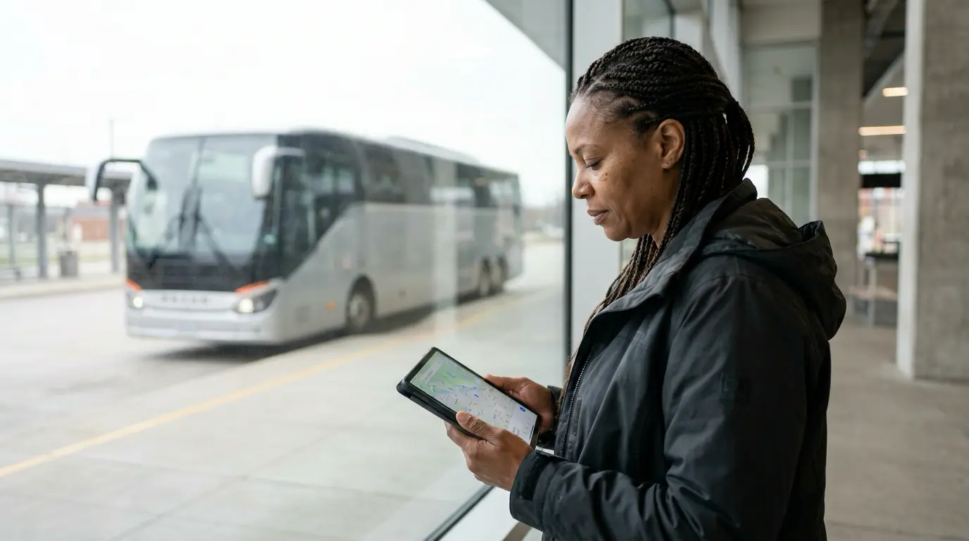 Operations manager reviewing geofence zones for the fleet on a tablet